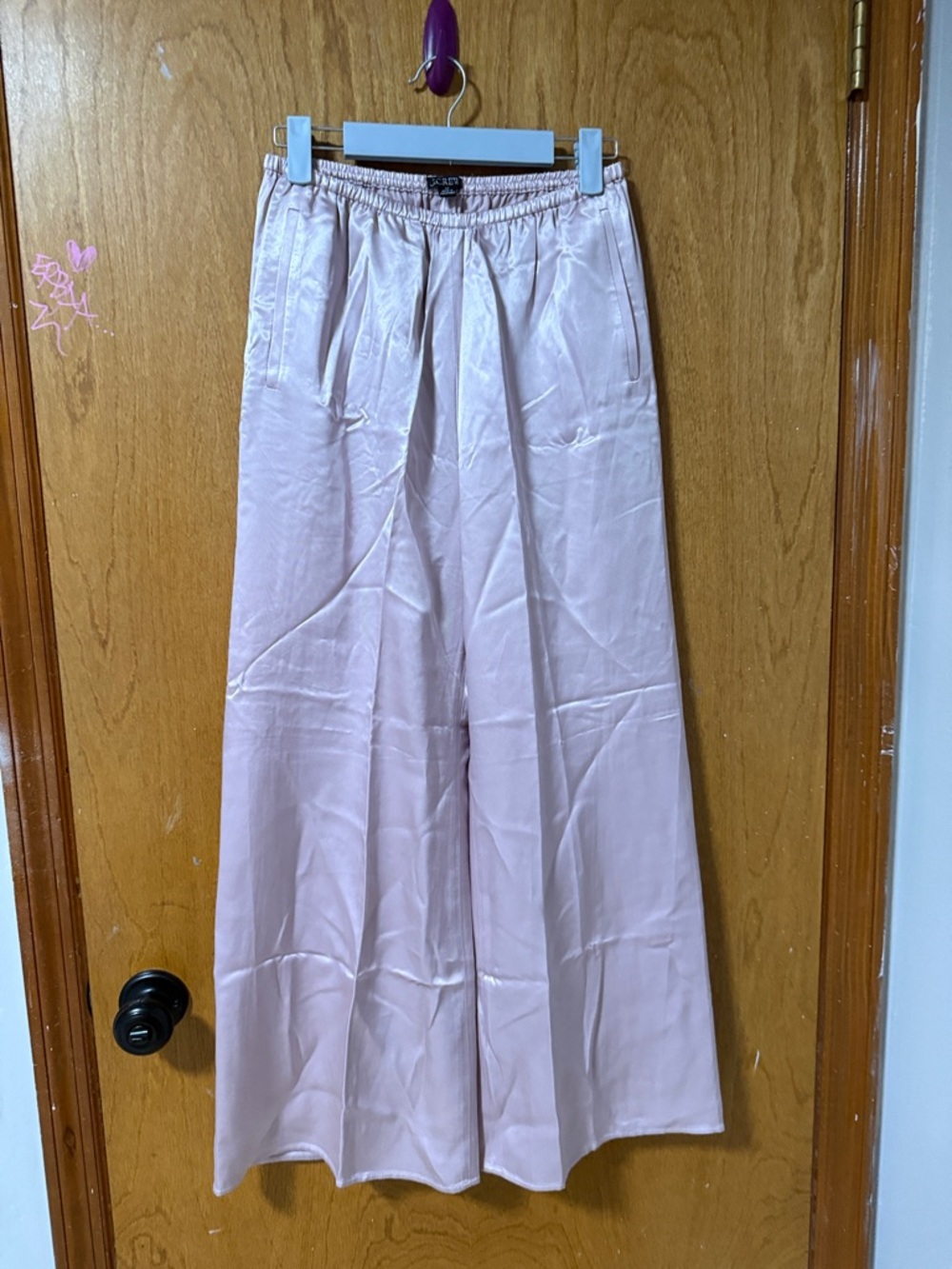 J. Crew Wide Leg Satin-Look Pants in Light Pink